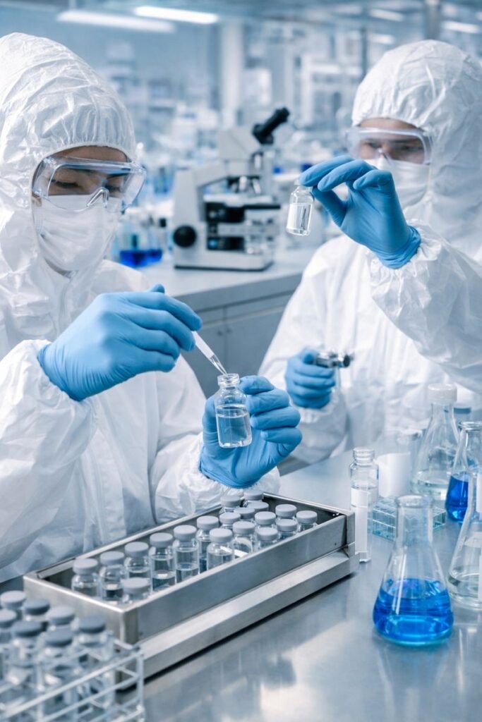Lab technicians testing active ingredients